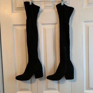 DV Black Faux Suede Over The Knee Boots